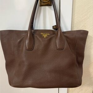 Prada Rich Brown Textured Leather Tote Handbag